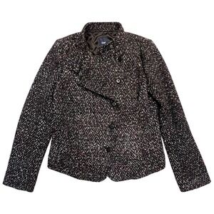 GAP‎ Women's Textured Tweed Black Pink White Preppy Button Front Blazer Size M